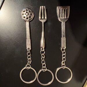 Silver Mini Utensil Keychain Set - Fork, Spatula, Skimmer